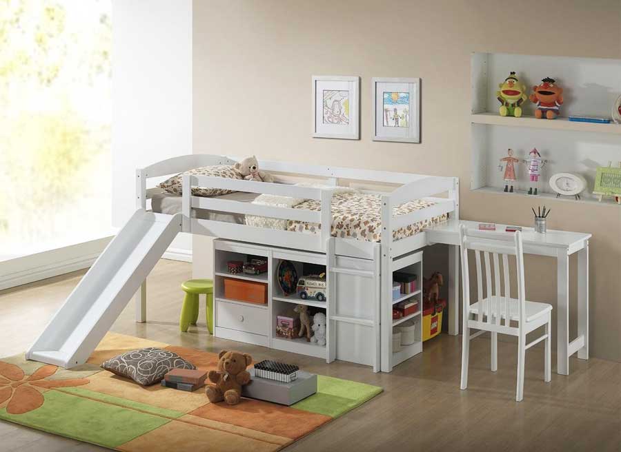 Hochbett mit rutsche und schreibtisch aus hochwertigem Material in weiß Farbe Schlafzimmer, Hochbett mit rutsche und schreibtisch aus hochwertigem Material in weiß Farbe.