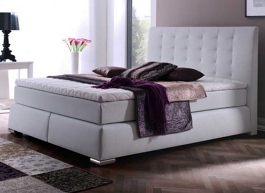 Schlafzimmer, Boxspring bett weiss 180×200 mit Visco Topper und kopfteil wasserbett.  