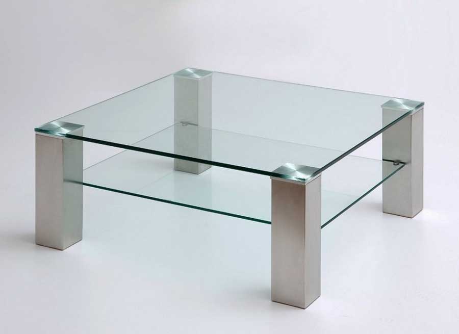 Haus Ideen, Couchtisch quadratisch glas und inkl. Ablage mit Beinen aus Metall.  