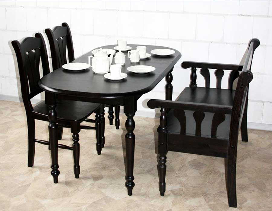 Esszimmer, Esstisch kolonial ausziehbar mit 2 holzstühlen mit aus material holz kiefer massiv.  