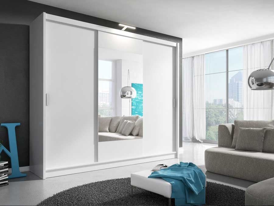 Kleiderschrank schiebetüren weiß lackiert und inkl. spiegel dass integriert LED-Beleuchtung Schlafzimmer, Kleiderschrank schiebetüren weiß lackiert und inkl. spiegel dass integriert LED-Beleuchtung.