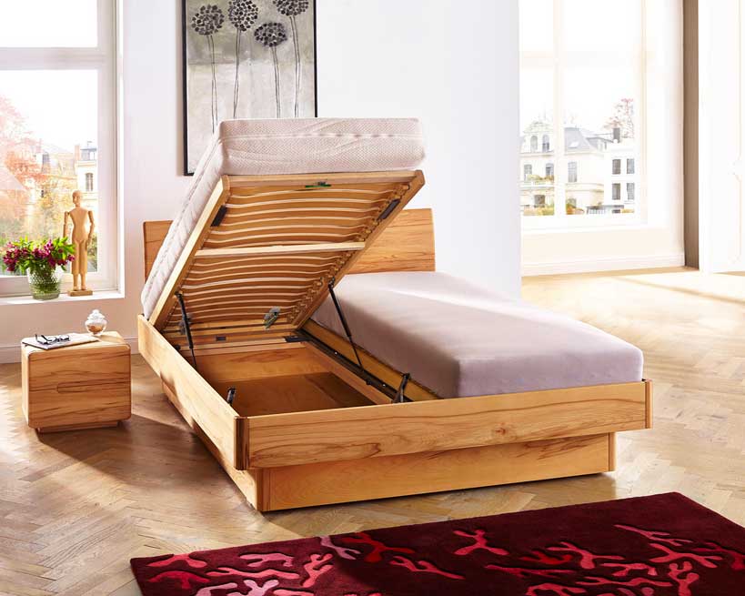 Schlafzimmer, Massivholzbetten mit bettkasten und lattenrost für schöne fungctional Bett Ideen.  