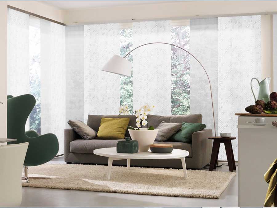 Schiebegardinen transparent tondo filigran bestickt in weiß farben Wohnzimmer, Schiebegardinen transparent tondo filigran bestickt in weiß farben.