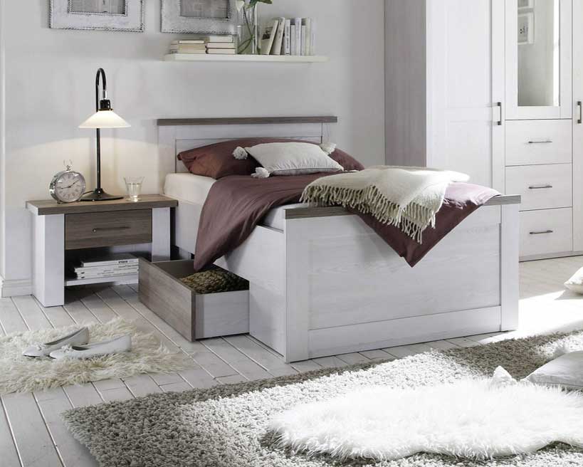 Schlafzimmer, Weißes bett 100×200 mit Schublade für Landhaus massivholzbetten Design Ideen.  