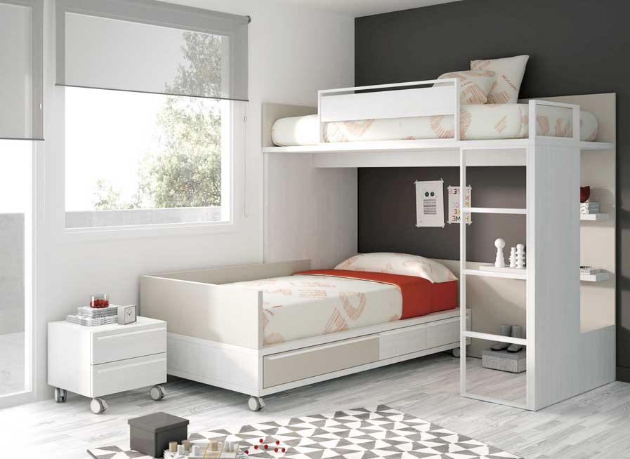 Schlafzimmer, Etagenbetten für erwachsene mit rollen und tragbaren Design.  