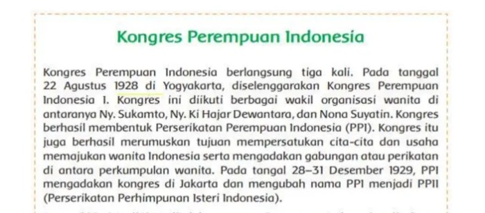 Perempuan kongres sejarah hari wanita gerakan organisasi desember ibu pergerakan kebangkitan hak kolonial perjuangan kemerdekaan awal zaman apa kartini 1938