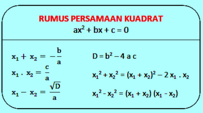 Kuadrat persamaan akar rumus soal hubungan materi