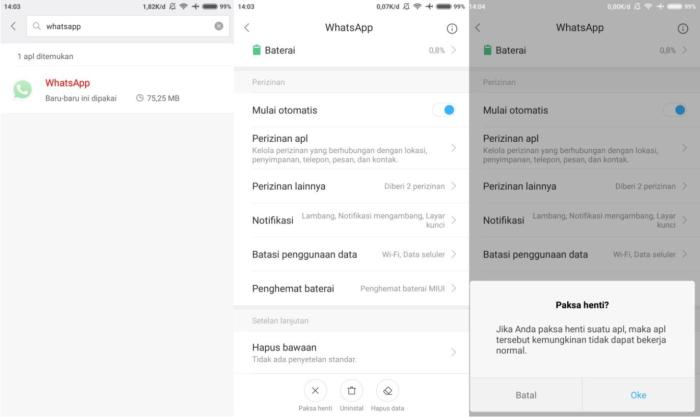 Menonaktifkan sementara wa paksa berhenti dibuka tombol mencolok hapus yaitu menemukan hentikan ketika uninstall