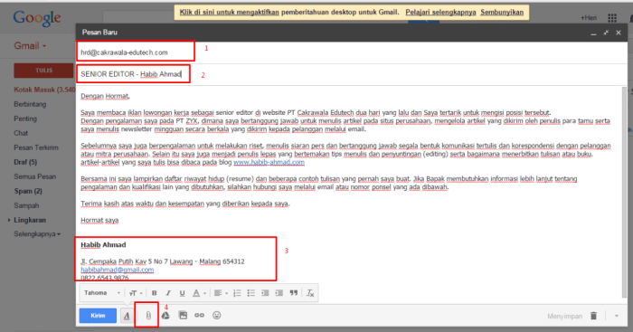 Atachment pada pengirim email adalah